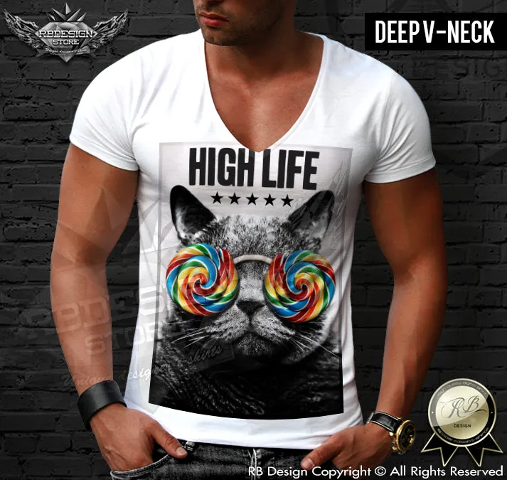 High Life Stoned Cat T-shirt Funny Festival Top MD070