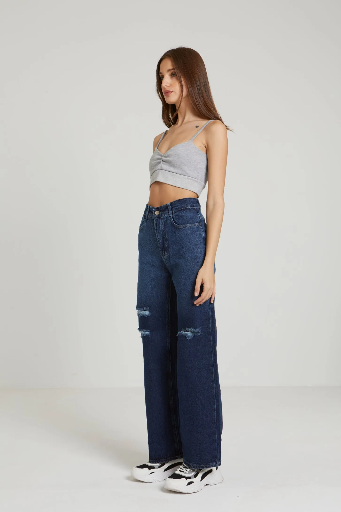 HIGH WAIST WIDE LEG JEANS - NAVY