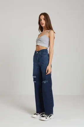 HIGH WAIST WIDE LEG JEANS - NAVY