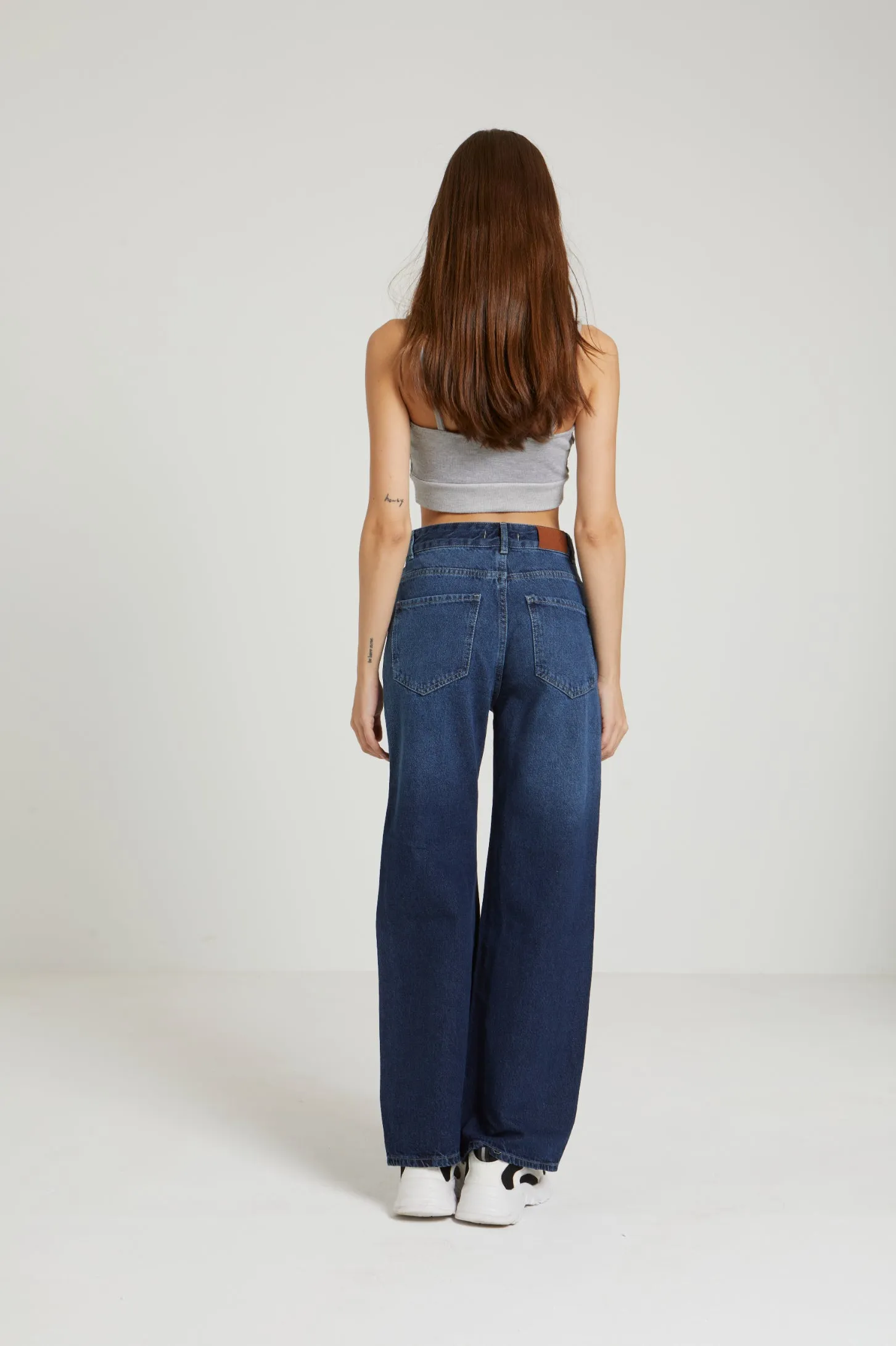 HIGH WAIST WIDE LEG JEANS - NAVY