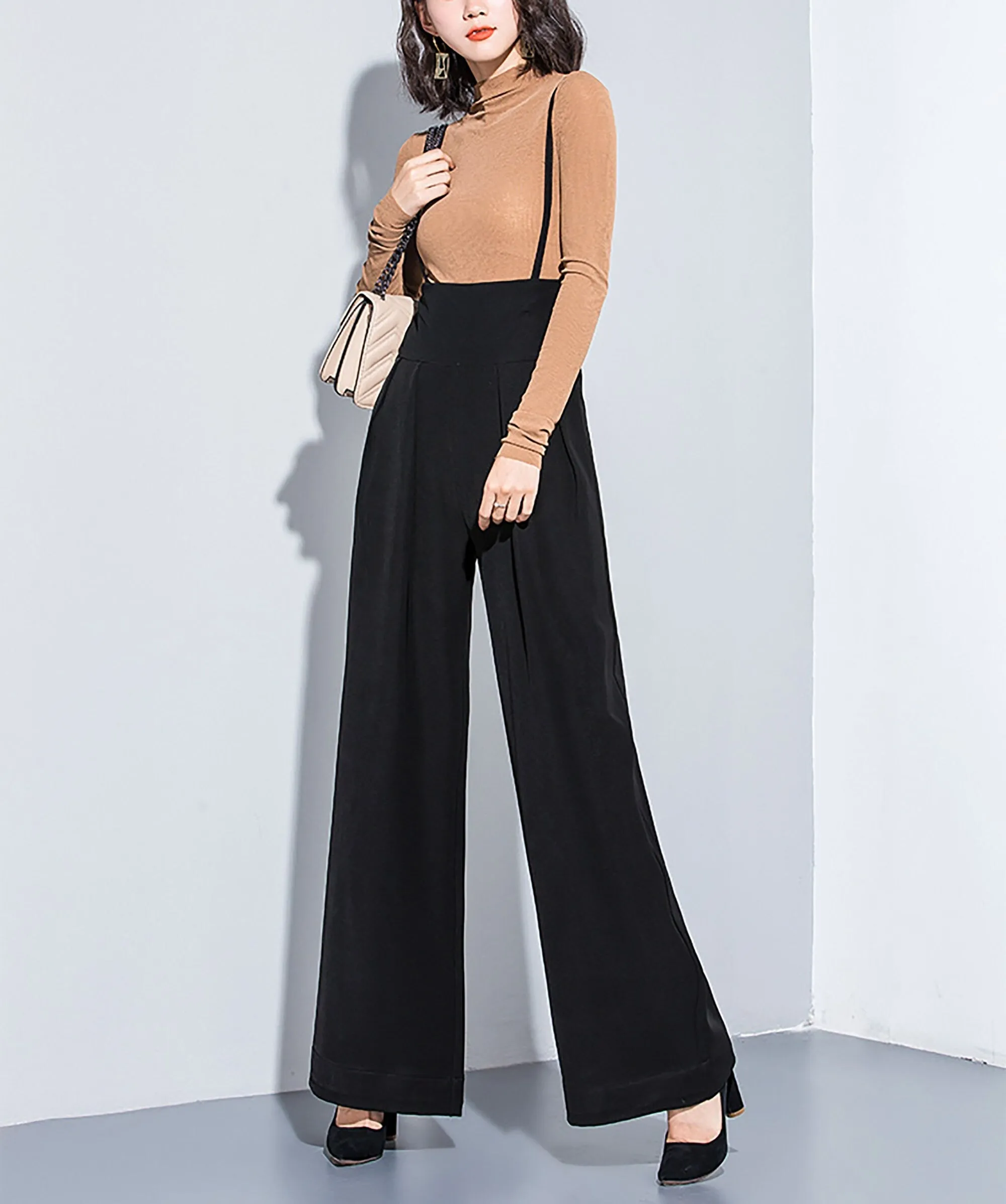 High Waist Wide Leg Suspenders Pants