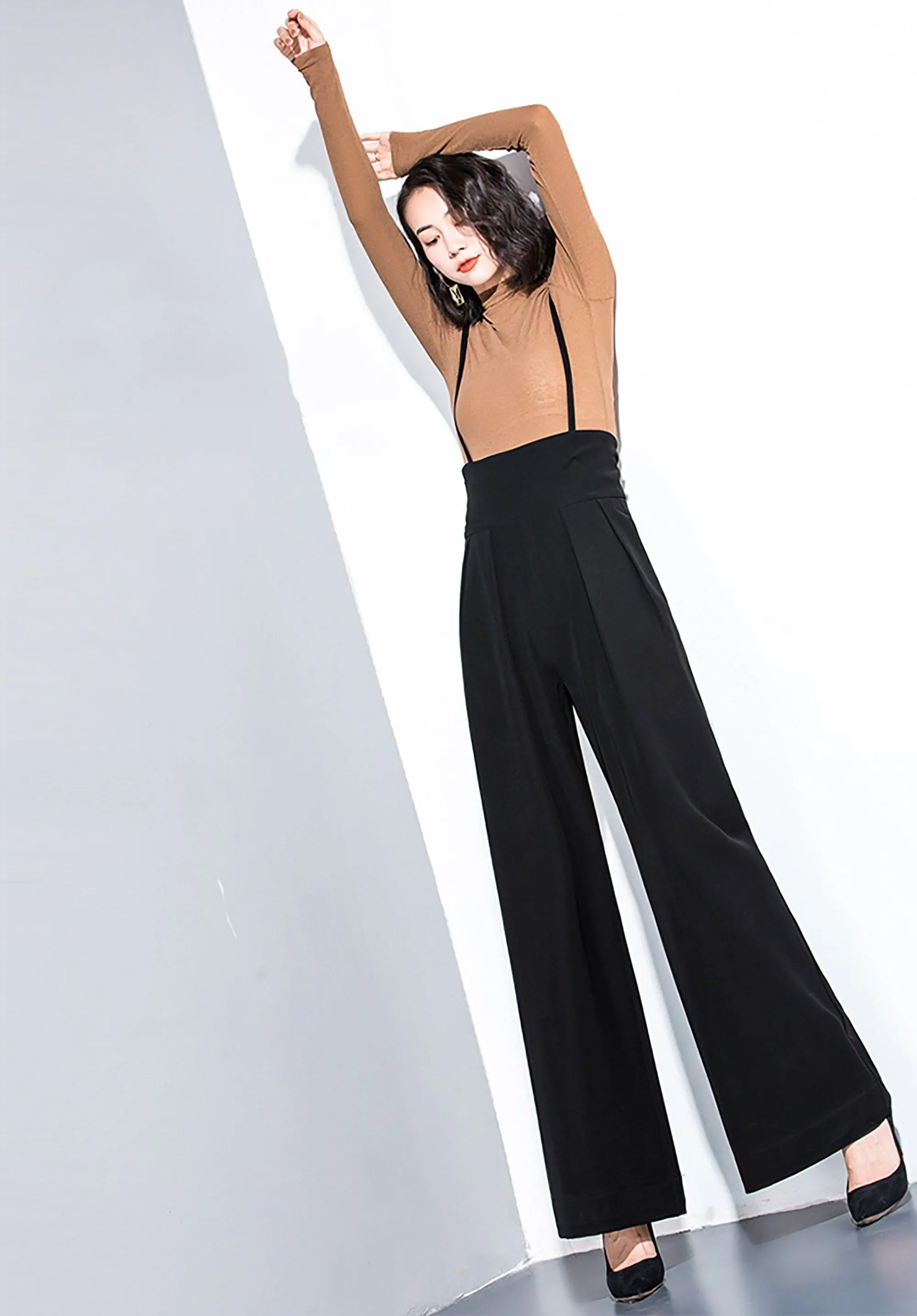 High Waist Wide Leg Suspenders Pants