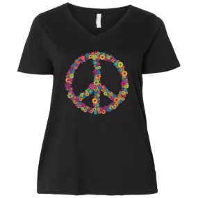 Hippie Peace Sign  Ladies' Curvy V-Neck T-Shirt