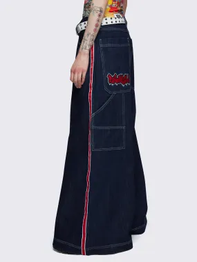 Indigo Side-Panel Wide Leg Jeans