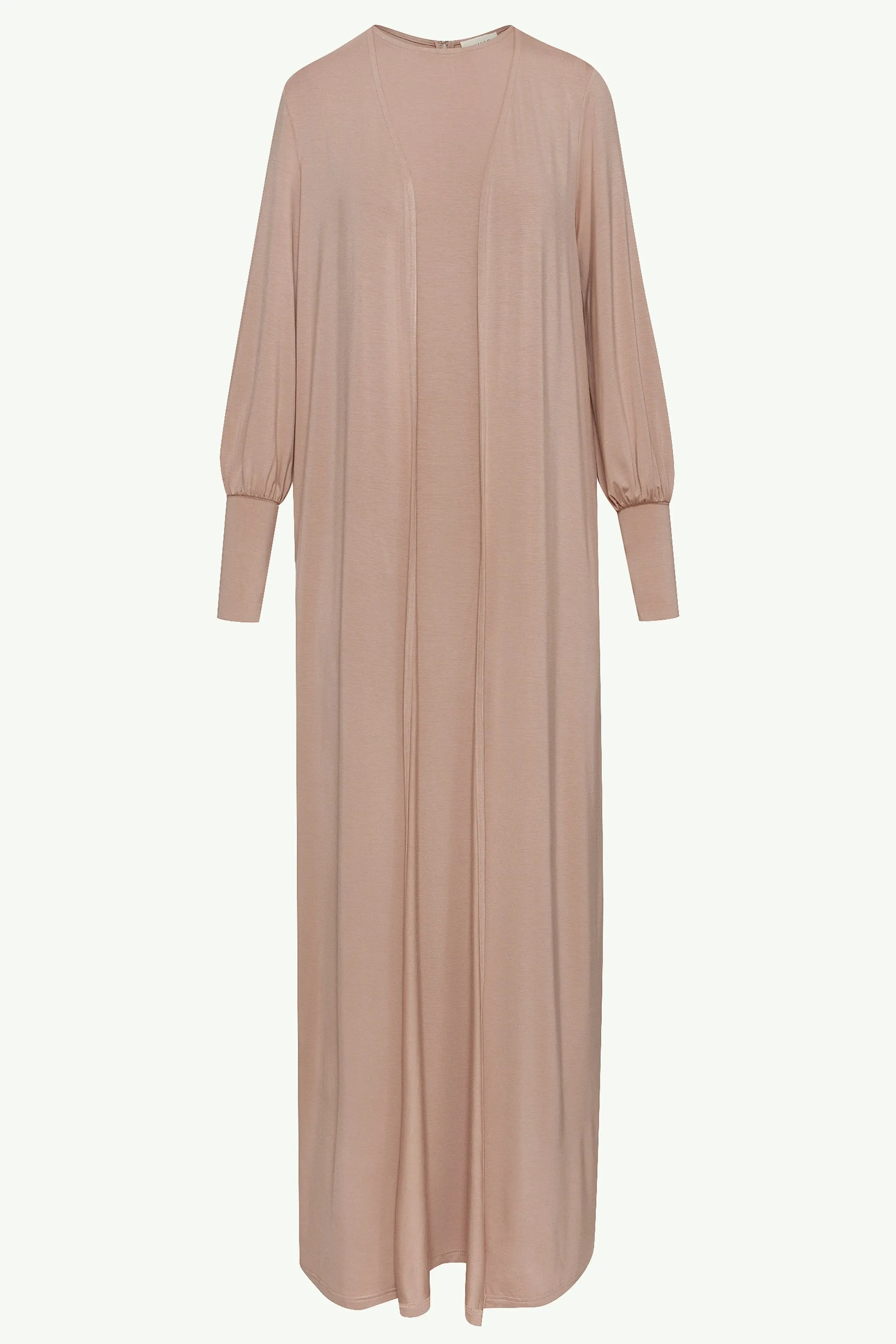 Jenin Jersey Open Abaya & Maxi Dress Set - Mink