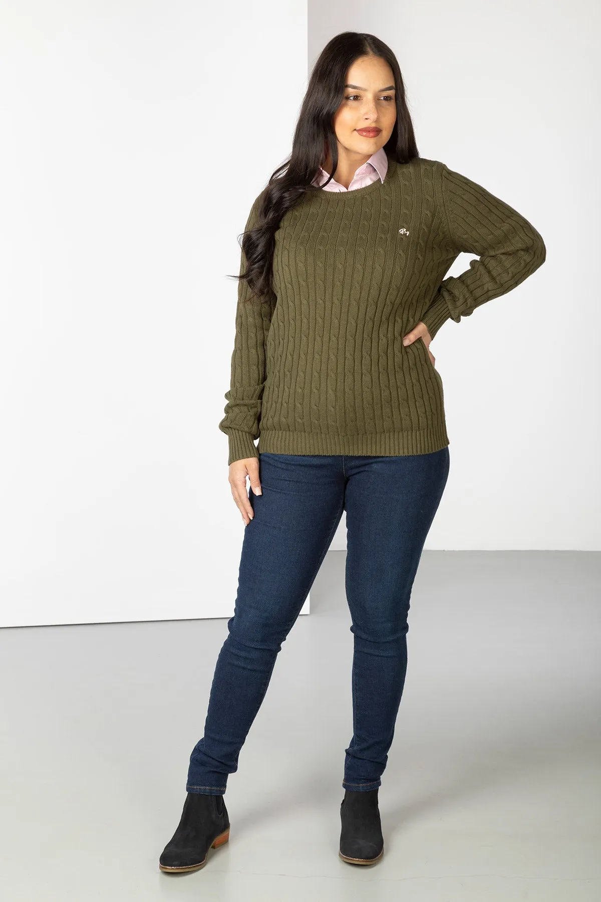 Ladies Crew Neck Cable Knit Jumper - Emma