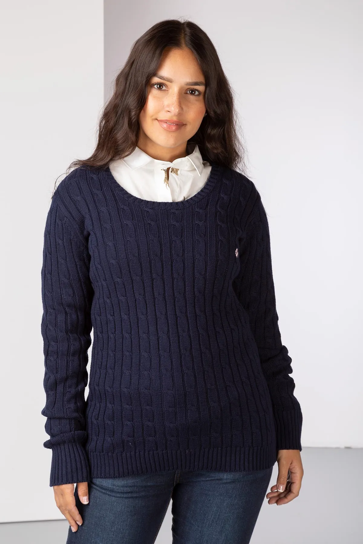 Ladies Crew Neck Cable Knit Jumper - Emma