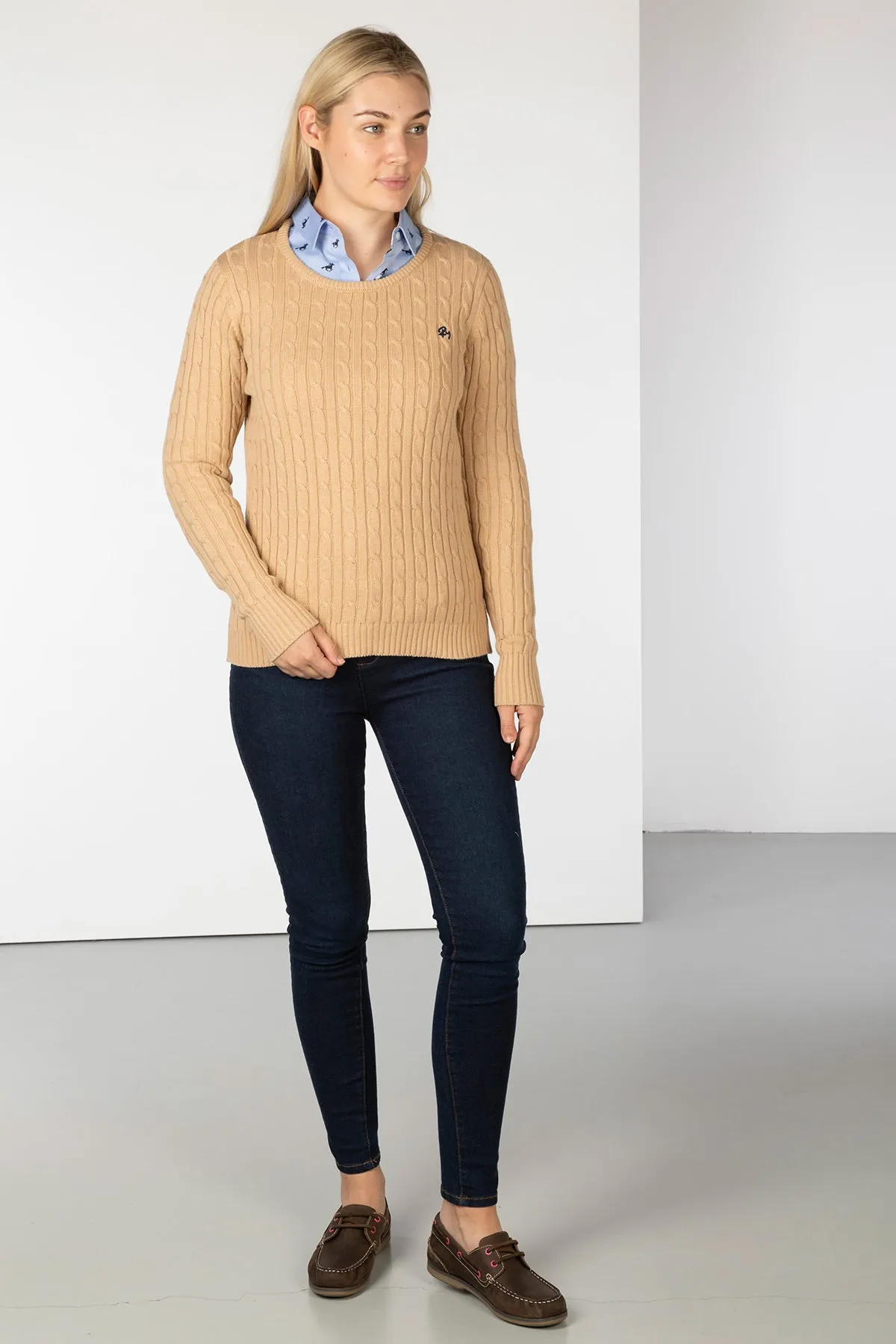 Ladies Crew Neck Cable Knit Jumper - Emma