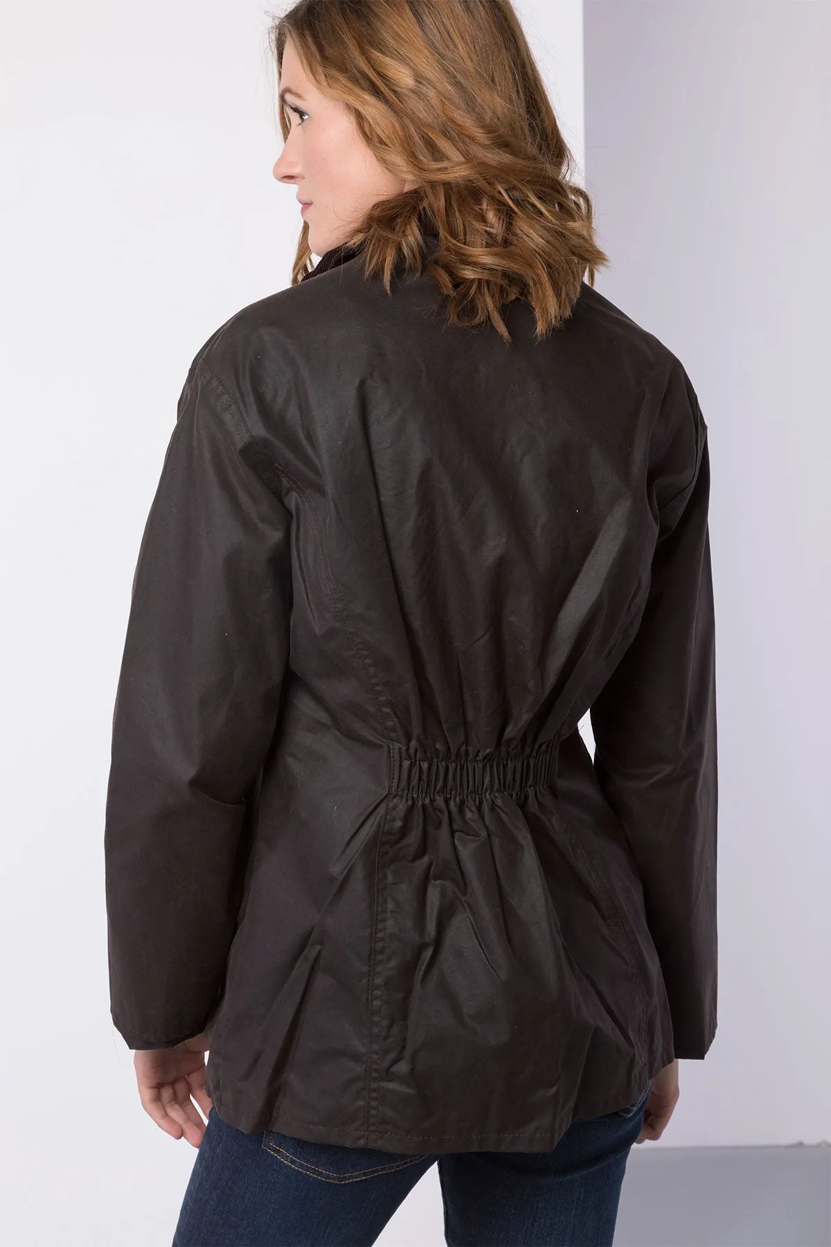 Ladies Wax Jacket with Elasticated Back