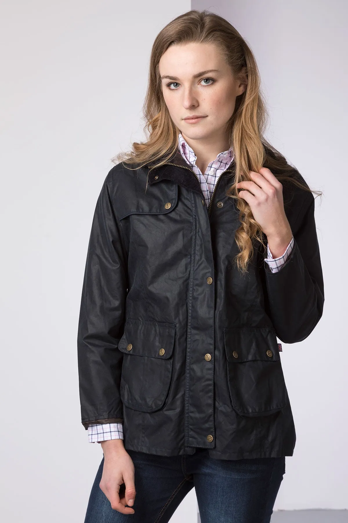 Ladies Wax Jacket with Elasticated Back