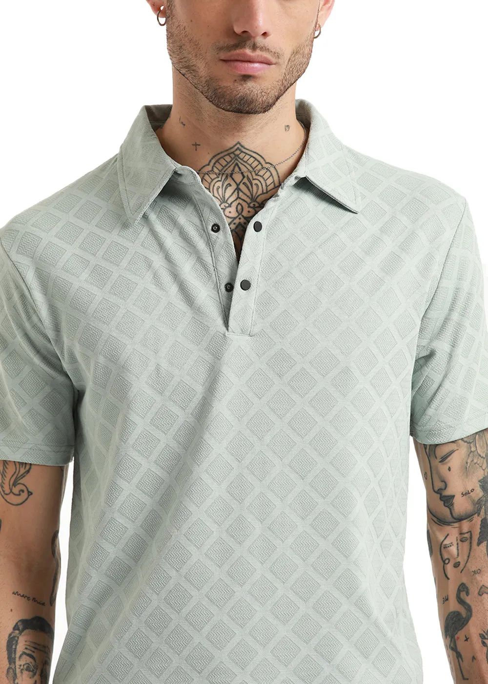 Lattice Print Gray Polo T-shirt