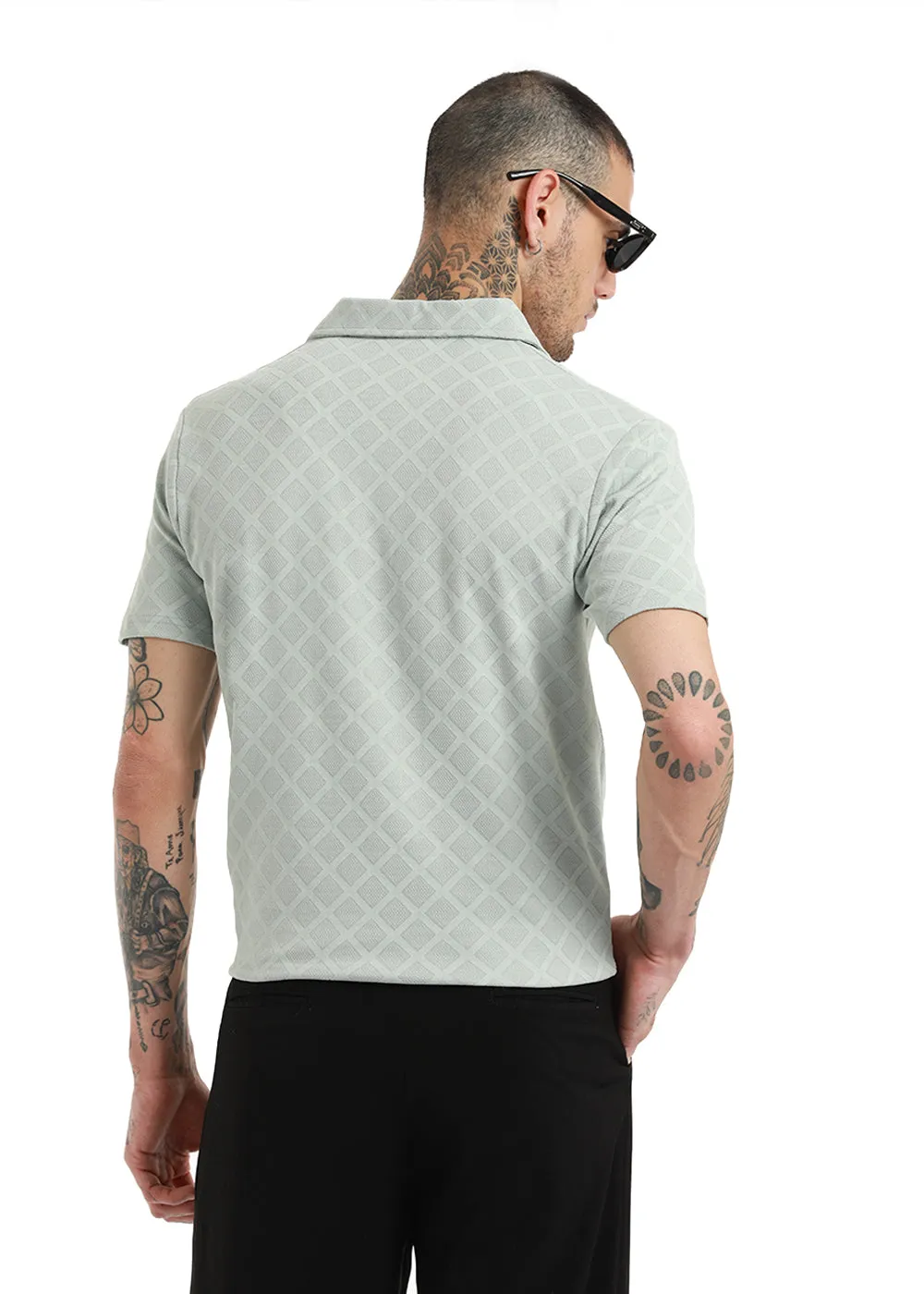 Lattice Print Gray Polo T-shirt