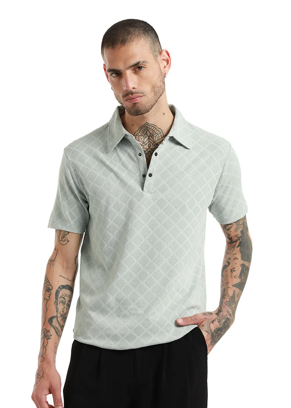 Lattice Print Gray Polo T-shirt