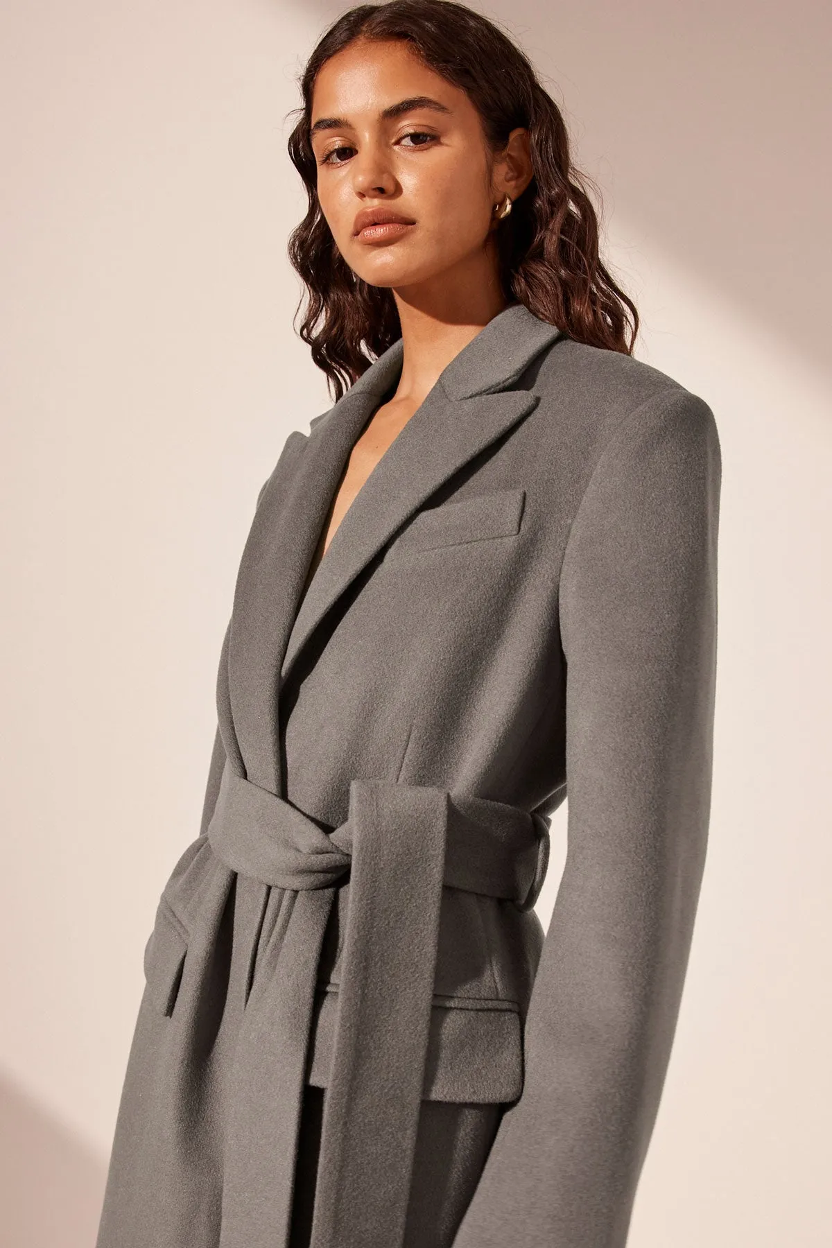 LUNA OVERSIZED PEAK LAPEL COAT WITH BELT - GRAPHITE