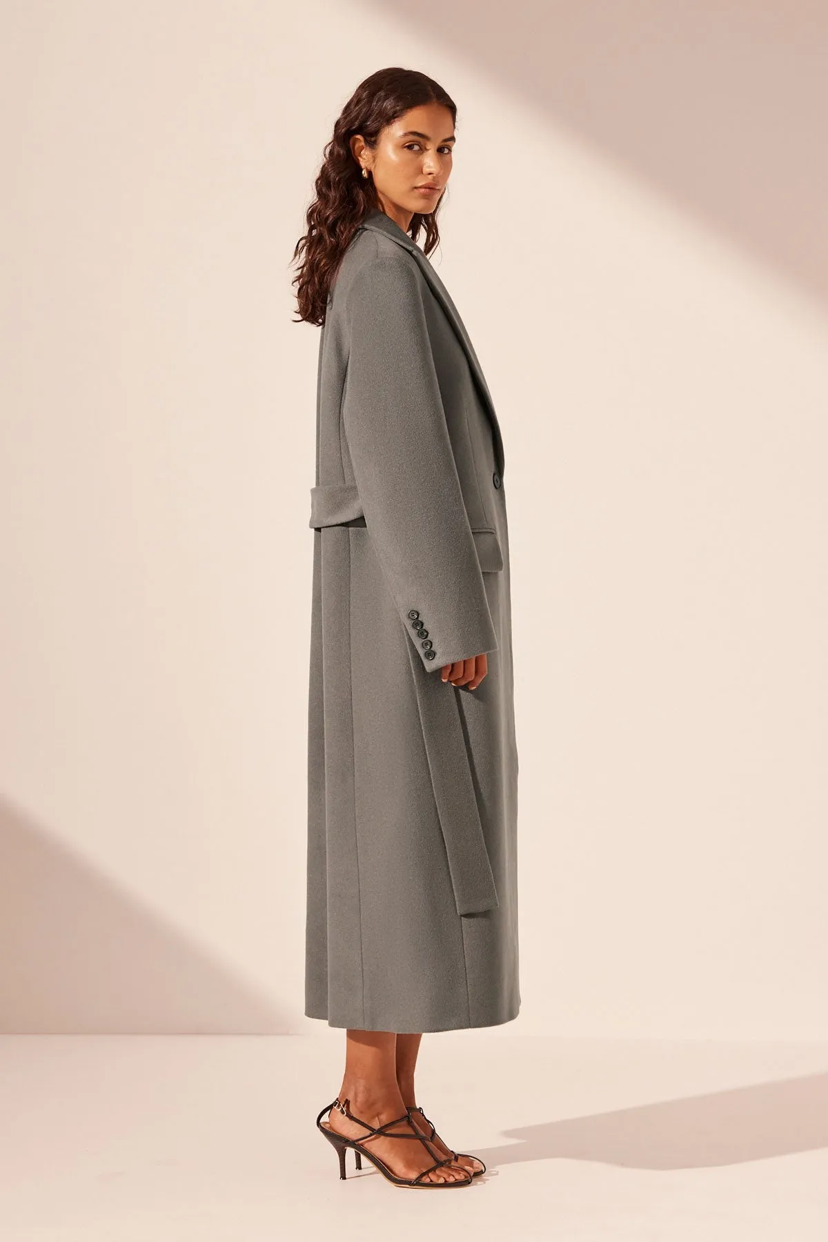 LUNA OVERSIZED PEAK LAPEL COAT WITH BELT - GRAPHITE