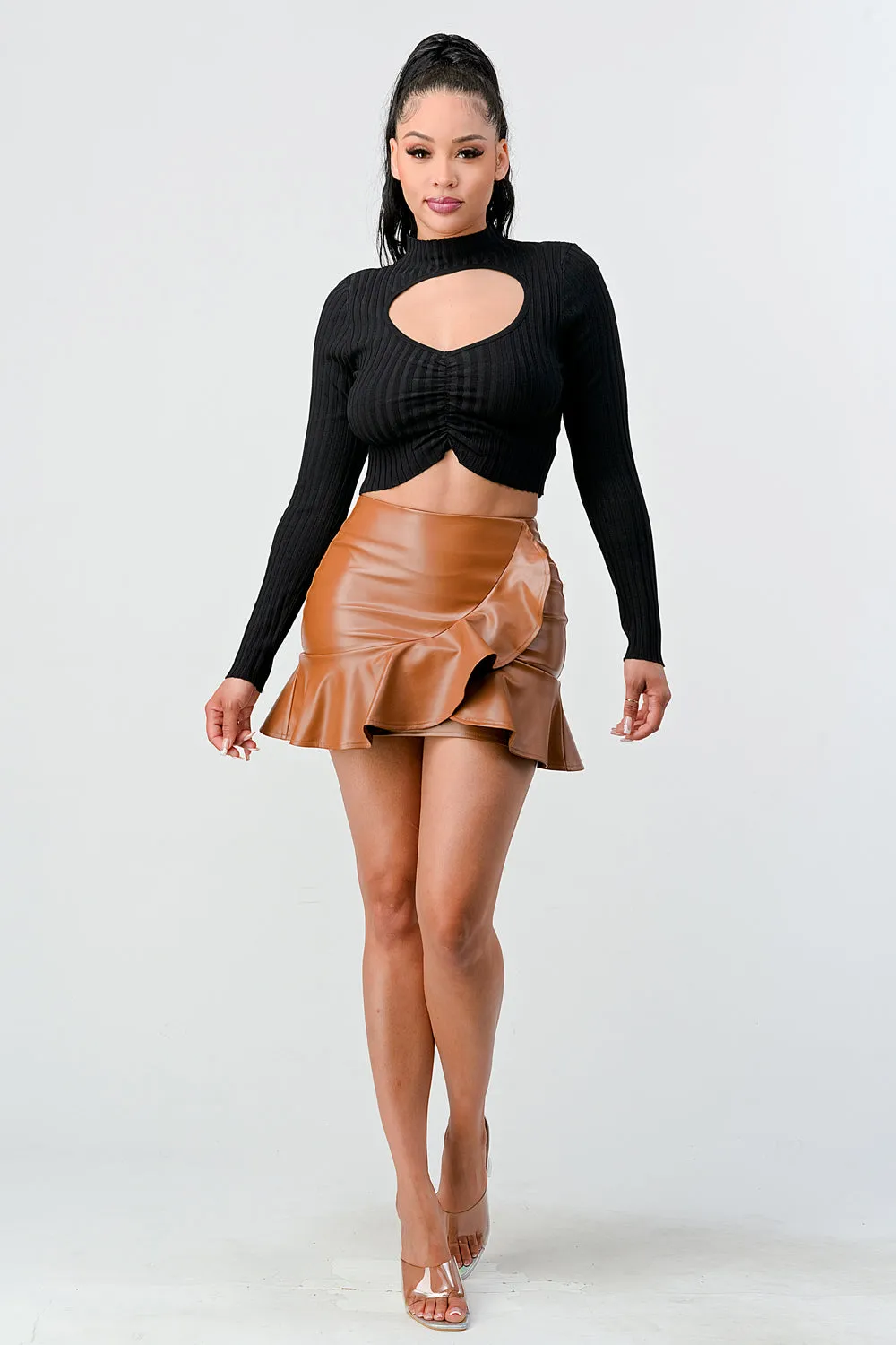 LUX PU RUFFLED WARPED MINI SKIRT