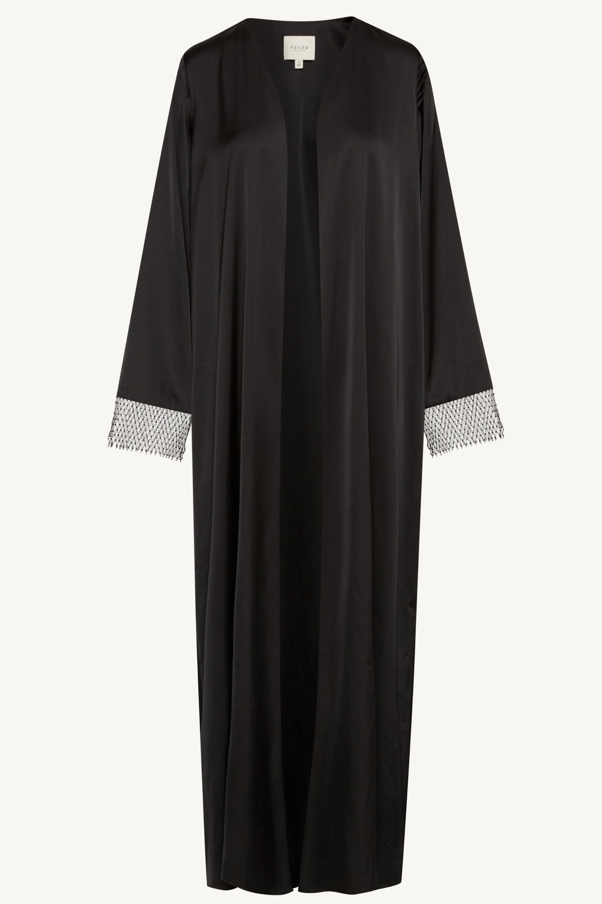 Lyana Crystal Mesh Satin Abaya - Black