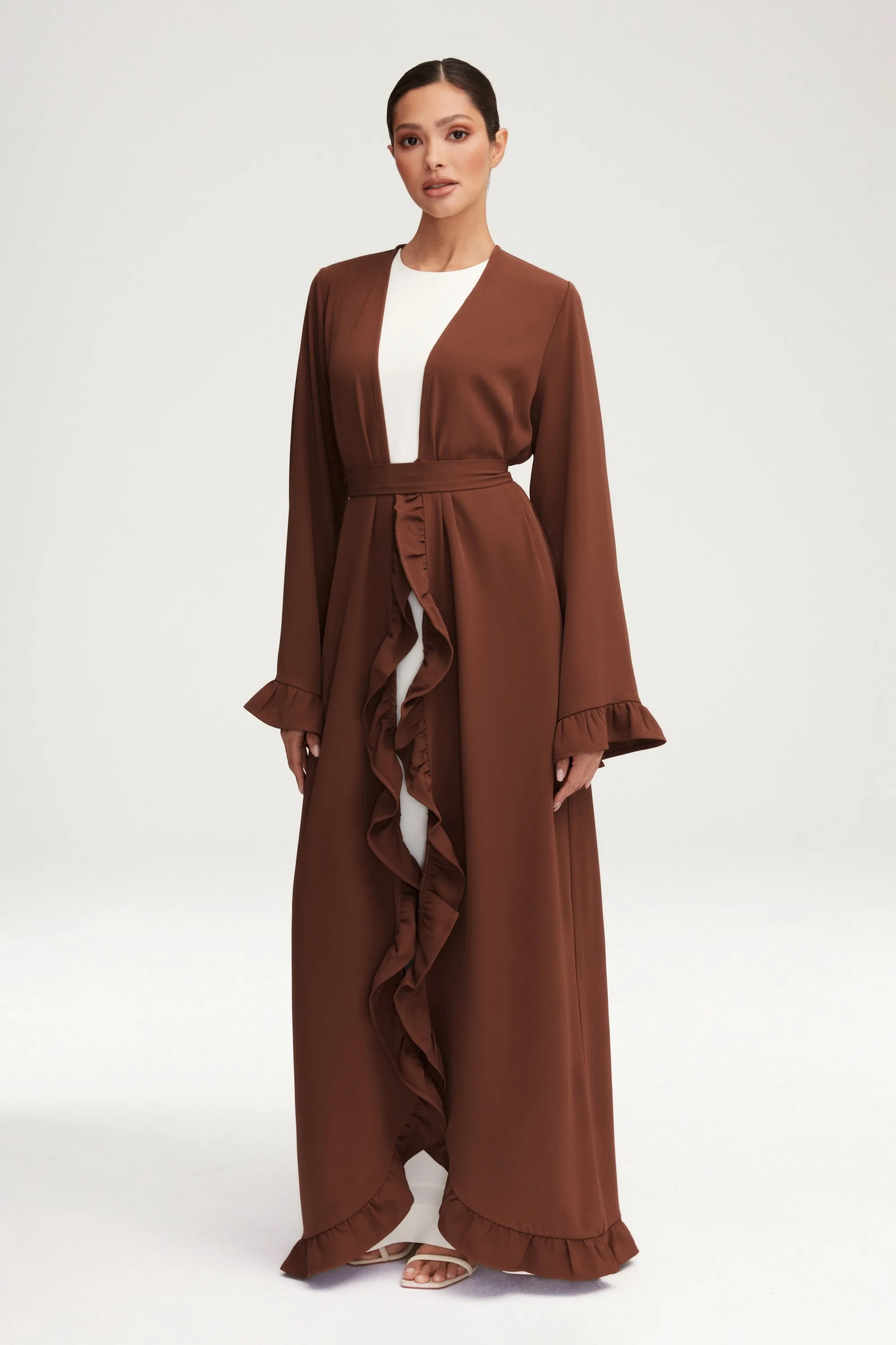 Mariam Ruffle Open Abaya - Chocolate