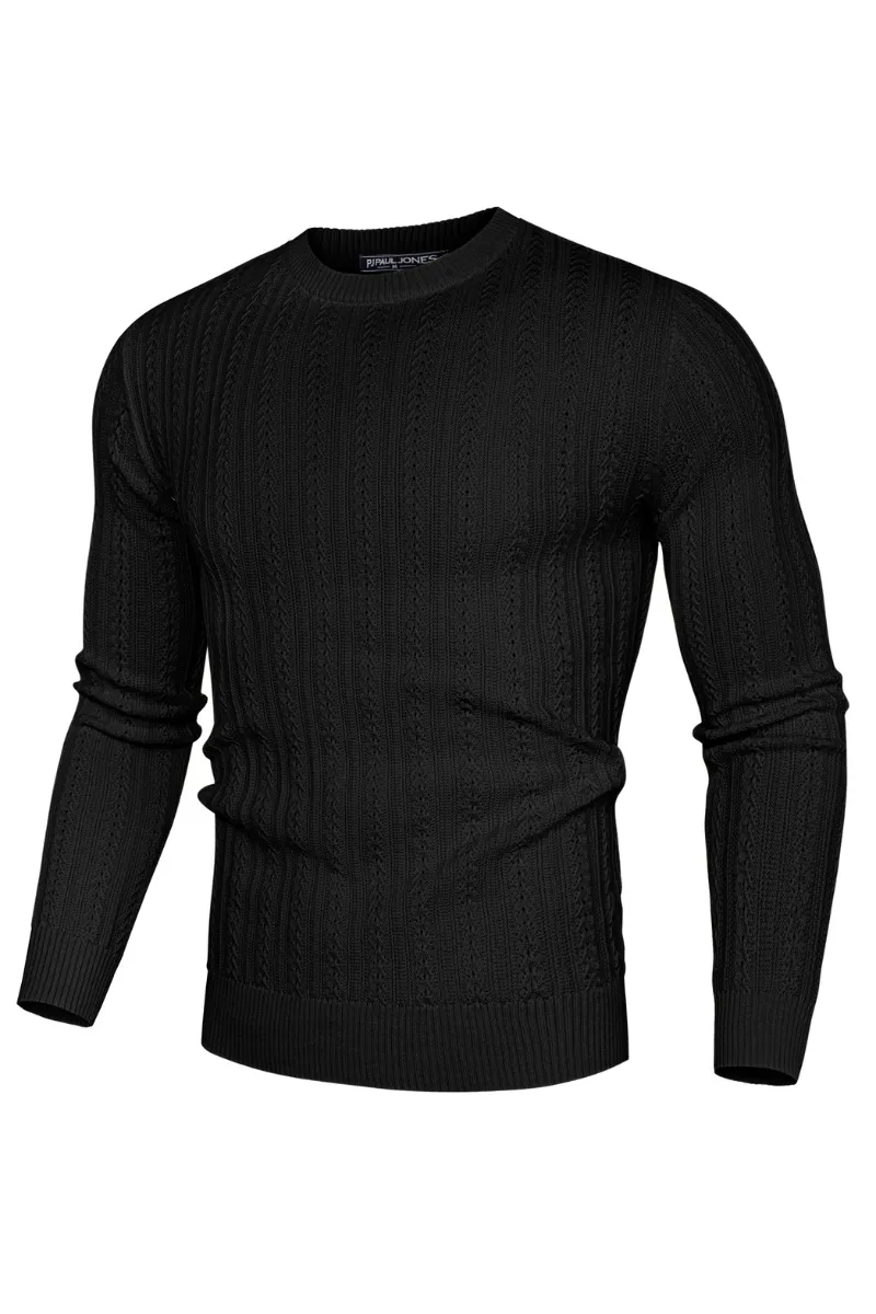 Men Hollowed-out Textured Sweater Long Sleeve Crew Neck Pullover Knitwear