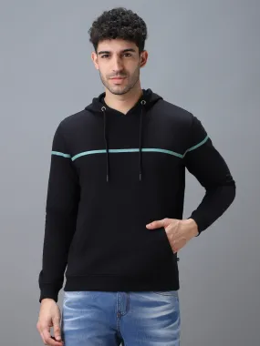 Men's Black Cotton Solid Hooded Neck Sweatshirt