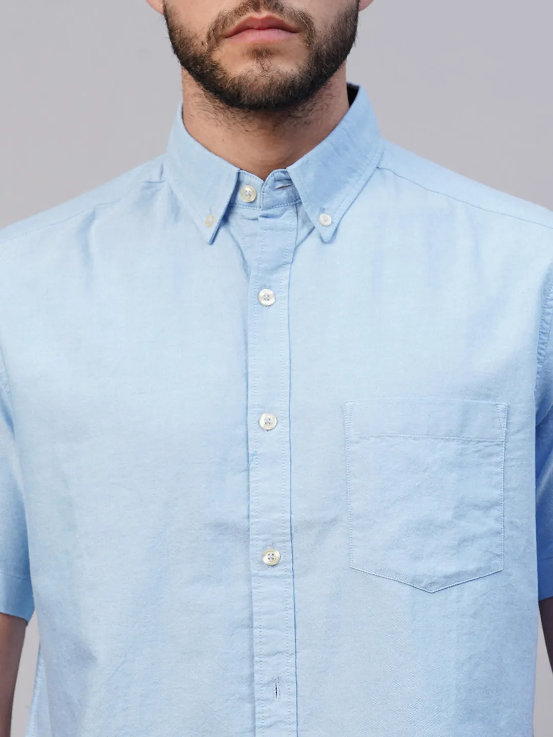 Men's Blue Oxford Cotton Regular Fit Shirts