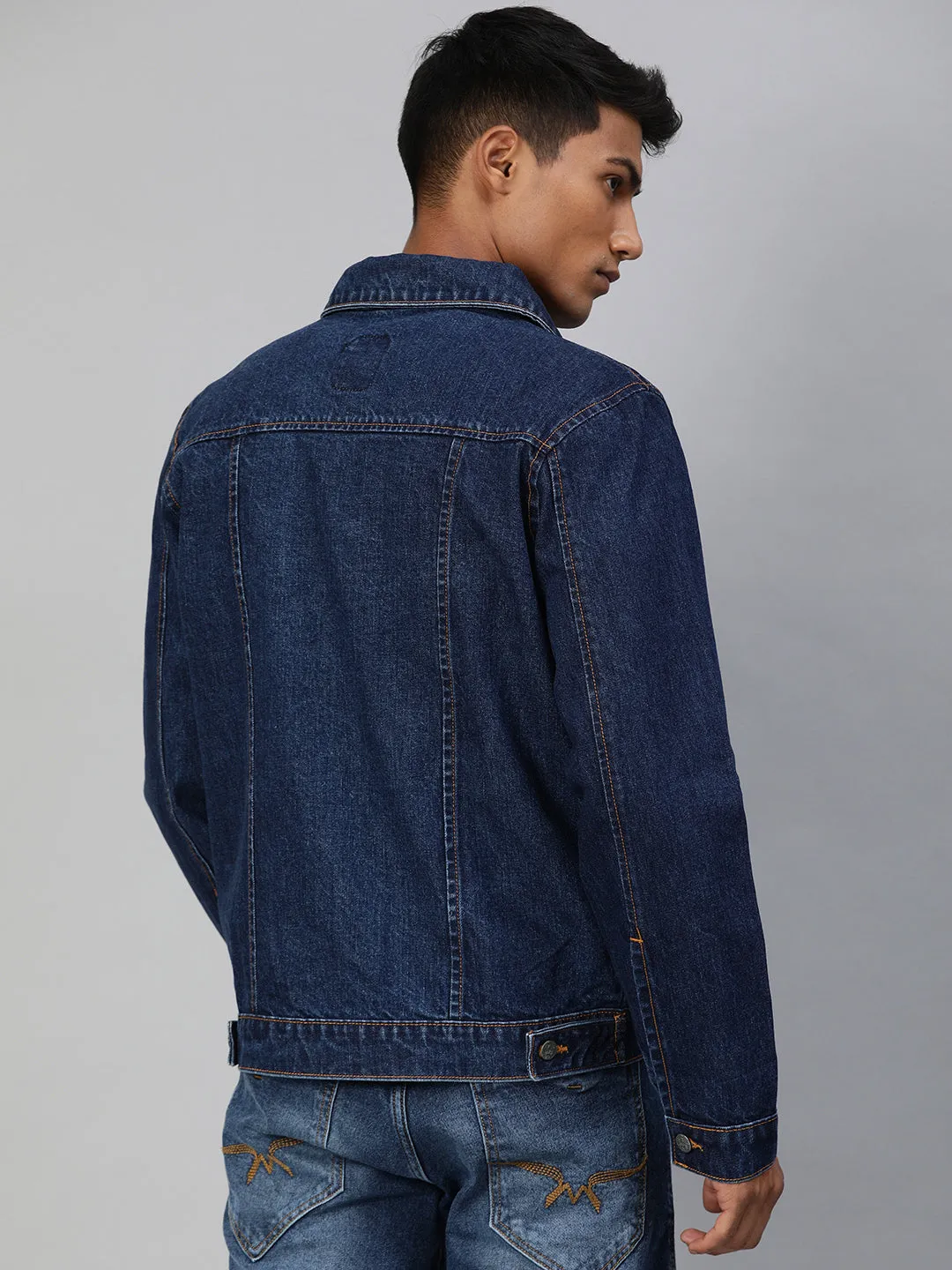 Men's Blue Solid Regular Denim Jacket