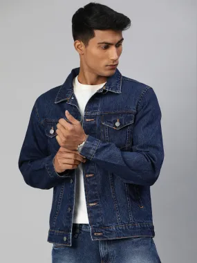 Men's Blue Solid Regular Denim Jacket