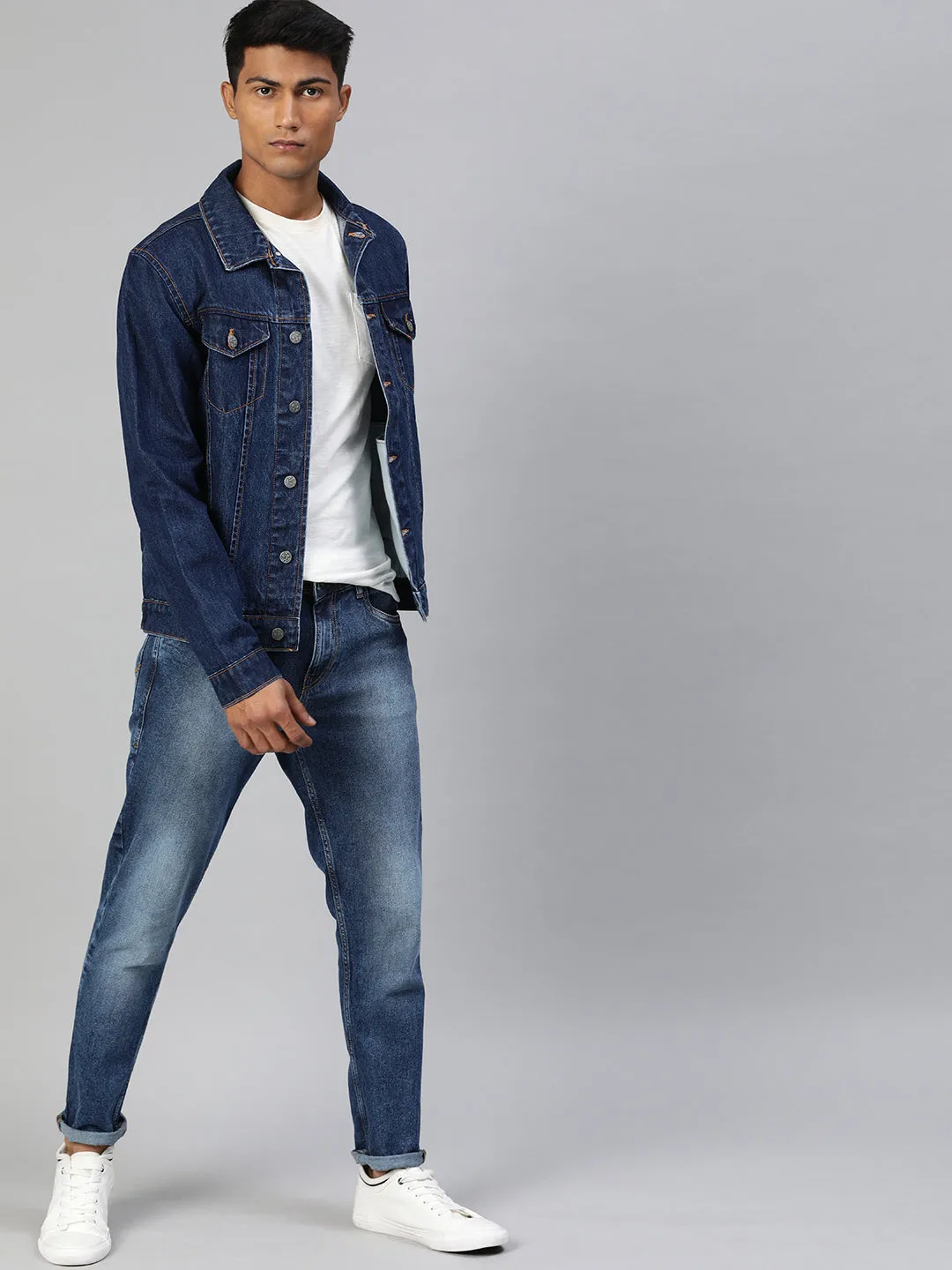 Men's Blue Solid Regular Denim Jacket