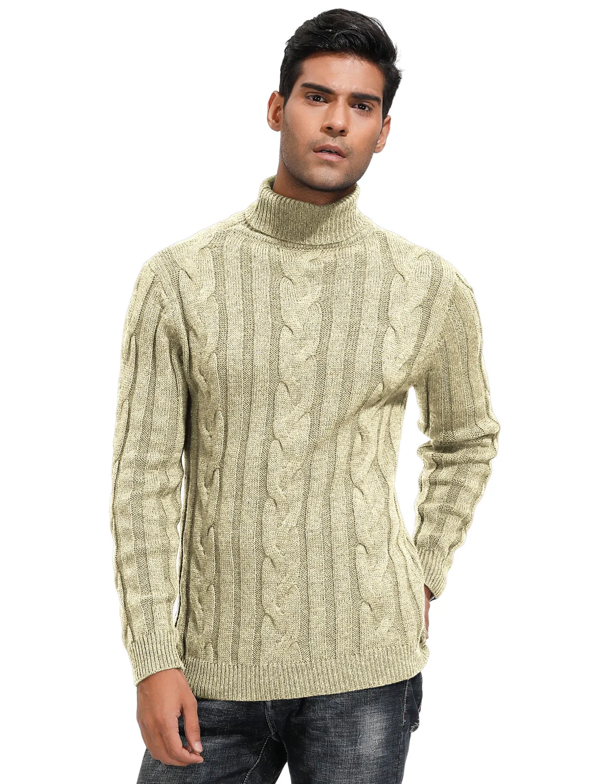 Men's Casual Turtleneck Sweaters Cable Knit Thermal Pullover Sweater