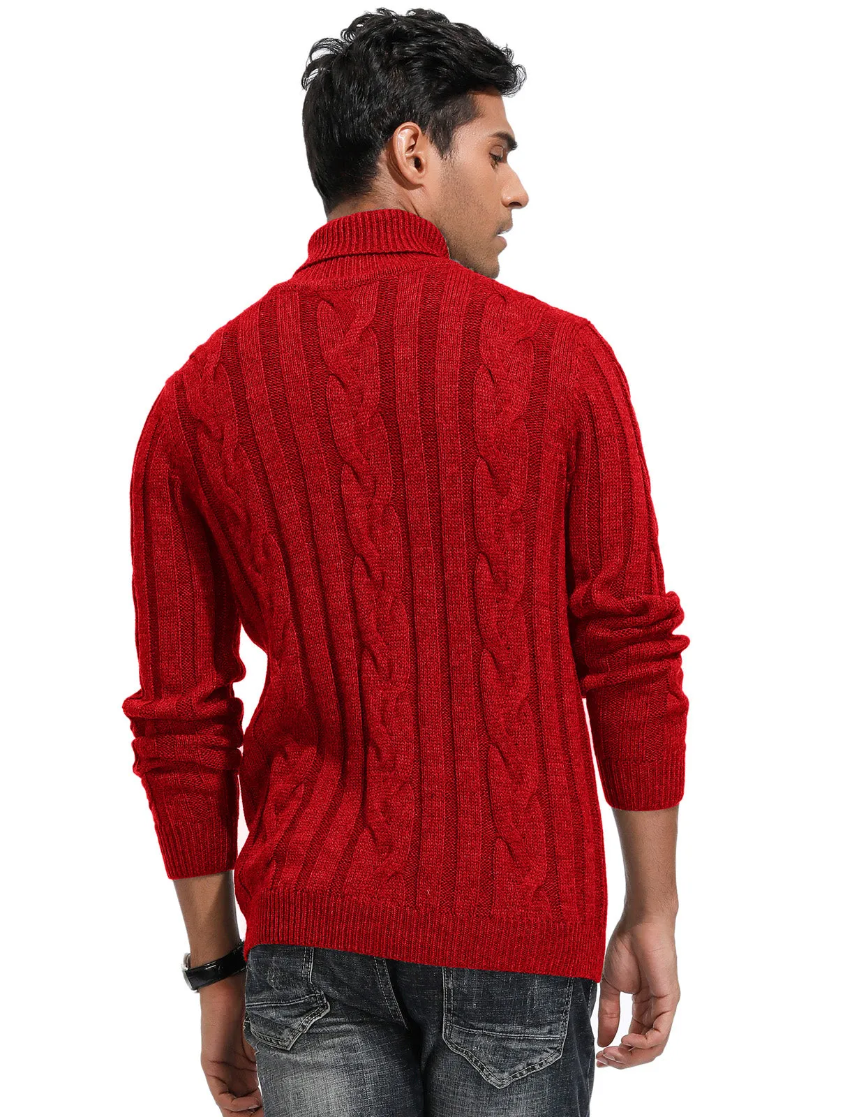 Men's Casual Turtleneck Sweaters Cable Knit Thermal Pullover Sweater