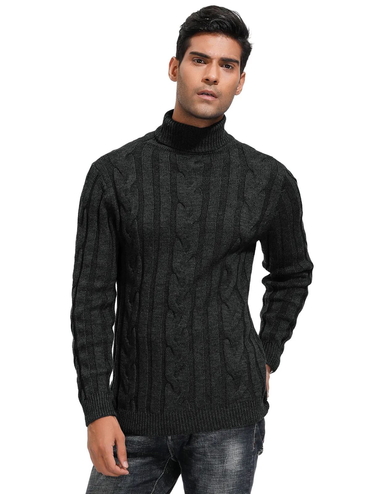 Men's Casual Turtleneck Sweaters Cable Knit Thermal Pullover Sweater