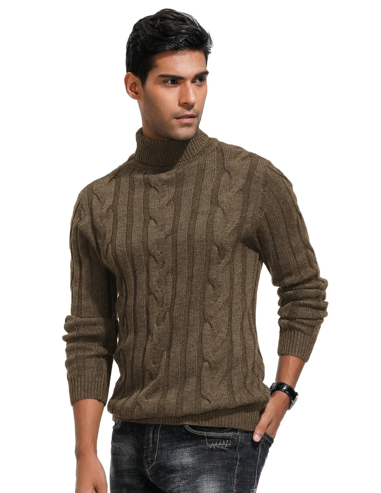 Men's Casual Turtleneck Sweaters Cable Knit Thermal Pullover Sweater