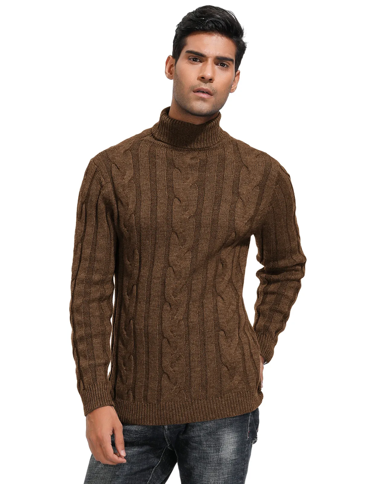 Men's Casual Turtleneck Sweaters Cable Knit Thermal Pullover Sweater