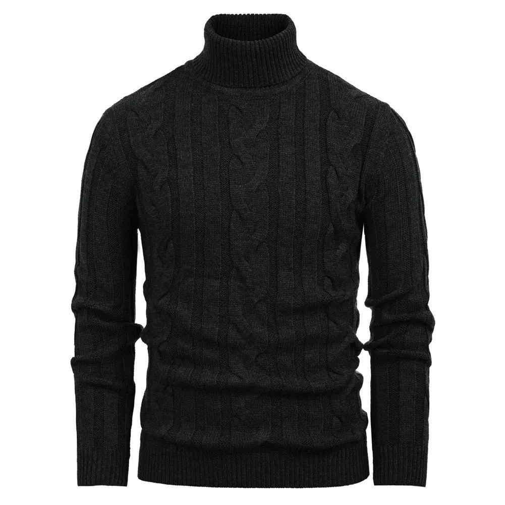 Men's Casual Turtleneck Sweaters Cable Knit Thermal Pullover Sweater