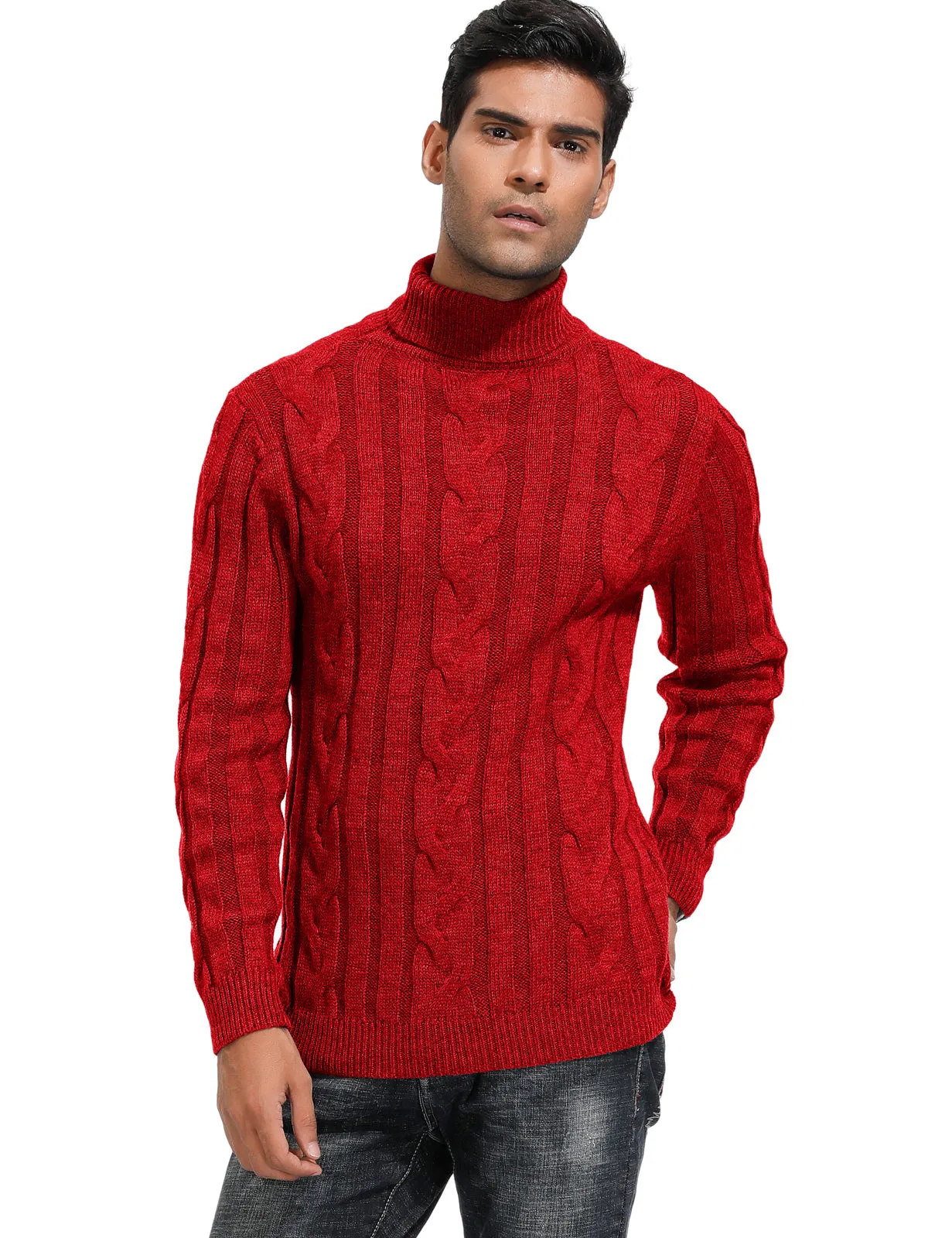 Men's Casual Turtleneck Sweaters Cable Knit Thermal Pullover Sweater