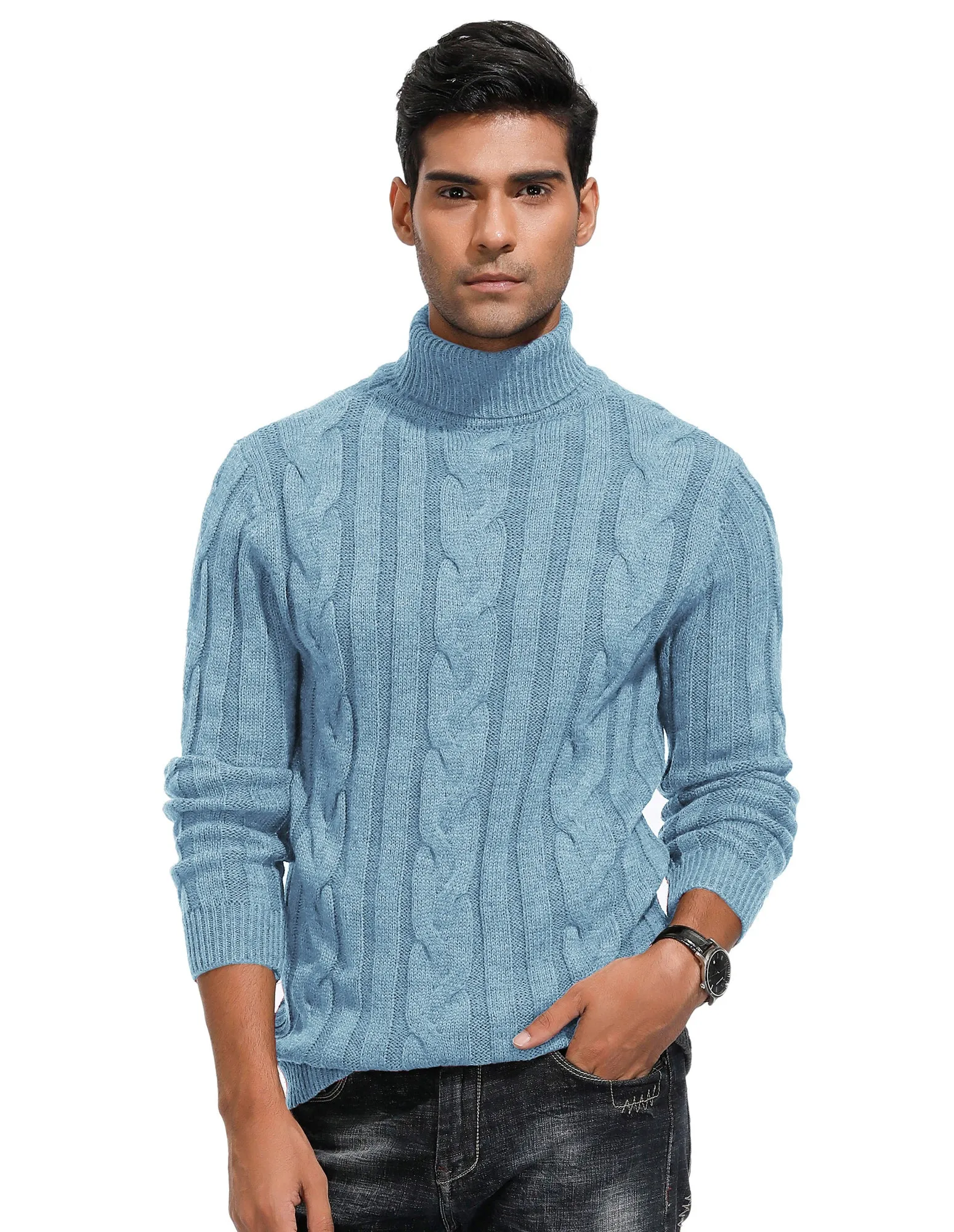 Men's Casual Turtleneck Sweaters Cable Knit Thermal Pullover Sweater