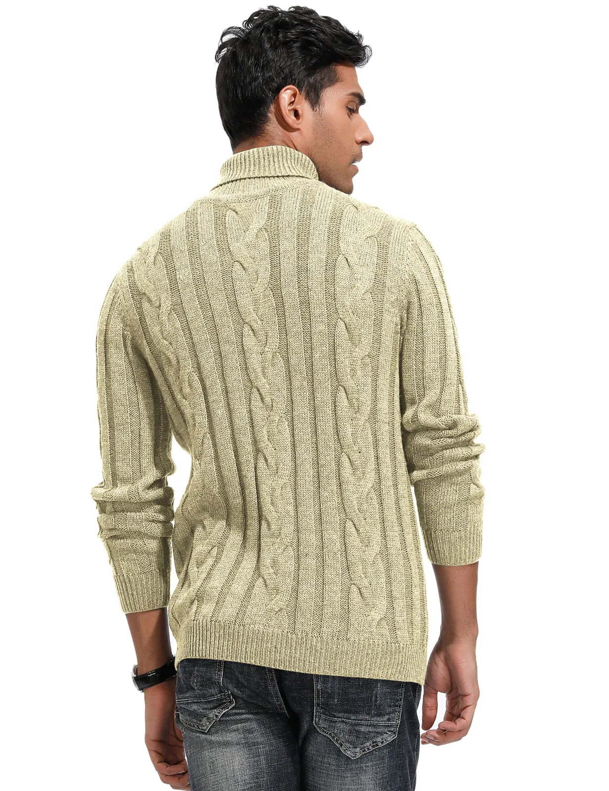 Men's Casual Turtleneck Sweaters Cable Knit Thermal Pullover Sweater