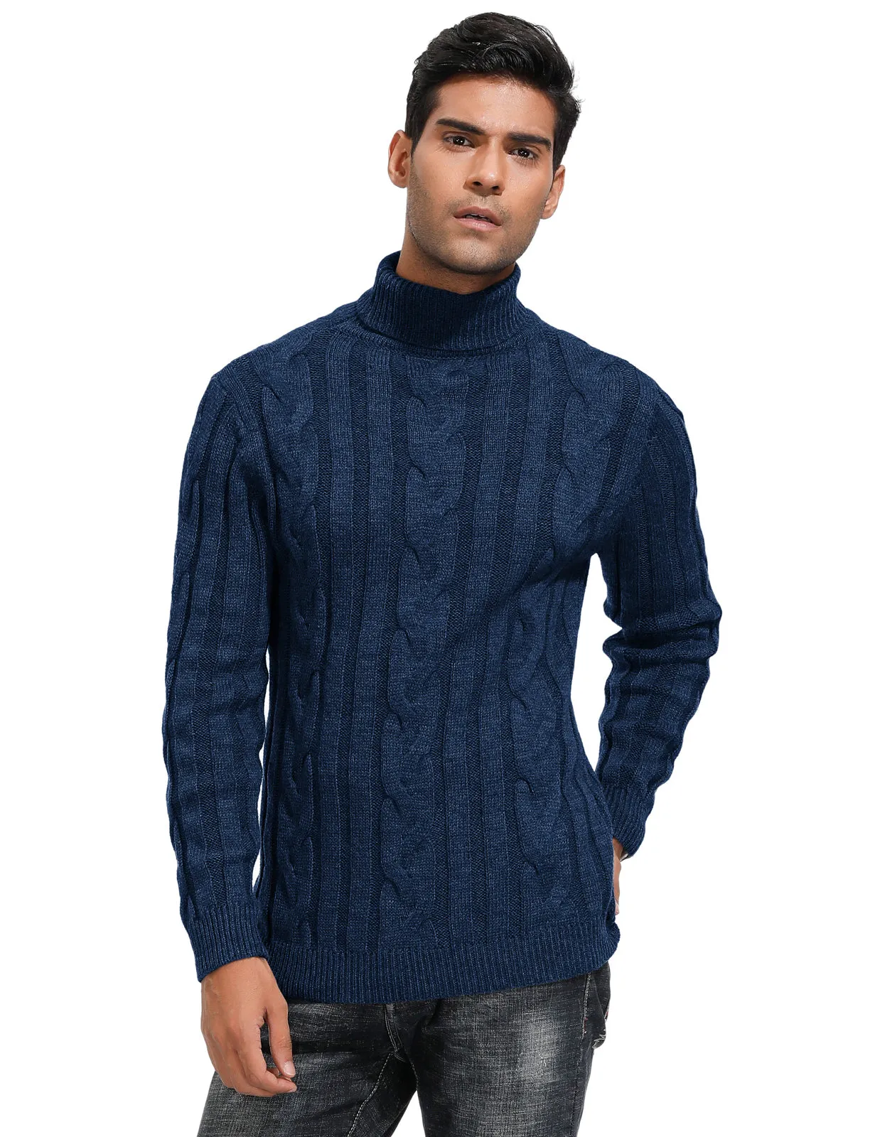 Men's Casual Turtleneck Sweaters Cable Knit Thermal Pullover Sweater