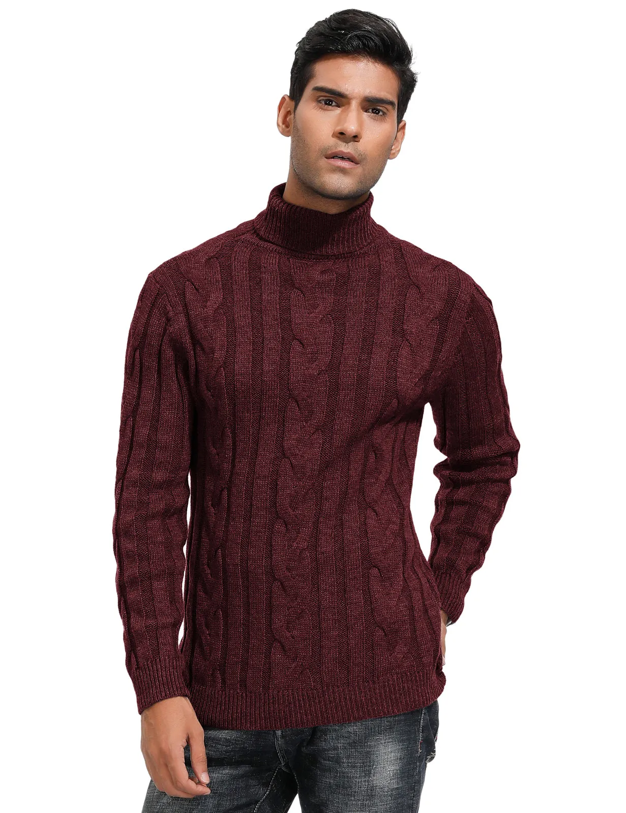 Men's Casual Turtleneck Sweaters Cable Knit Thermal Pullover Sweater