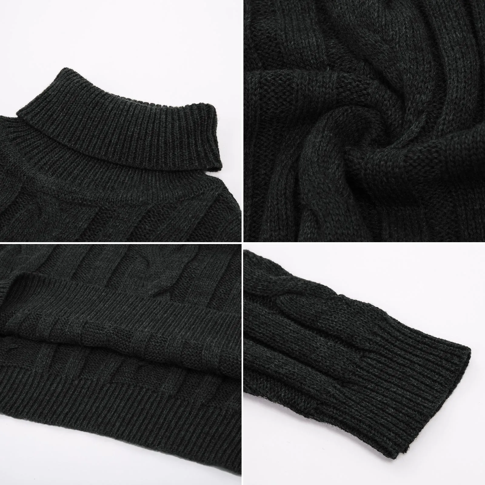 Men's Casual Turtleneck Sweaters Cable Knit Thermal Pullover Sweater