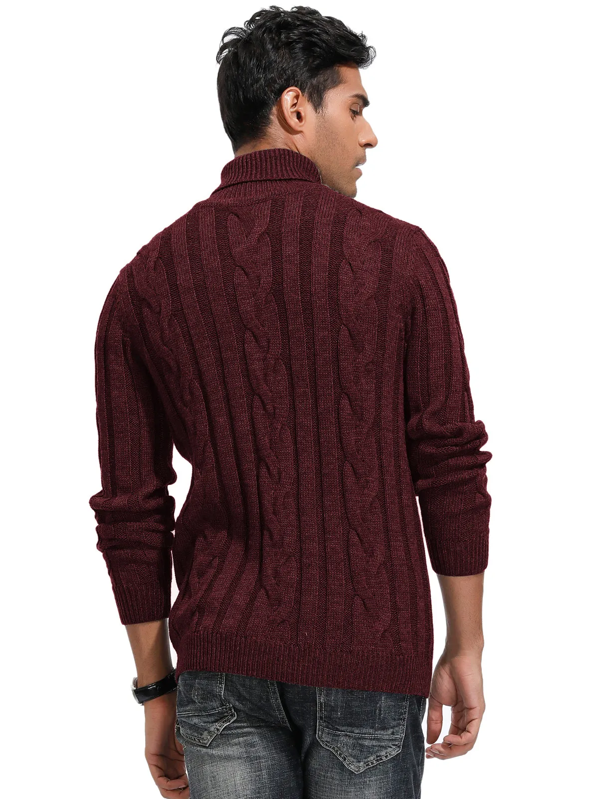 Men's Casual Turtleneck Sweaters Cable Knit Thermal Pullover Sweater