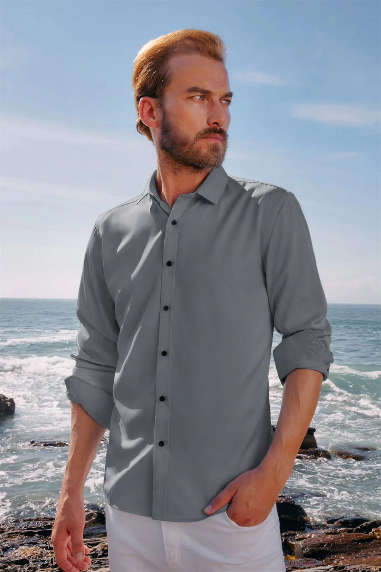 Men's Dress Shirts Long Sleeve Regular Fit Wrinkle Free Casual Button Down Cardigans Shirts