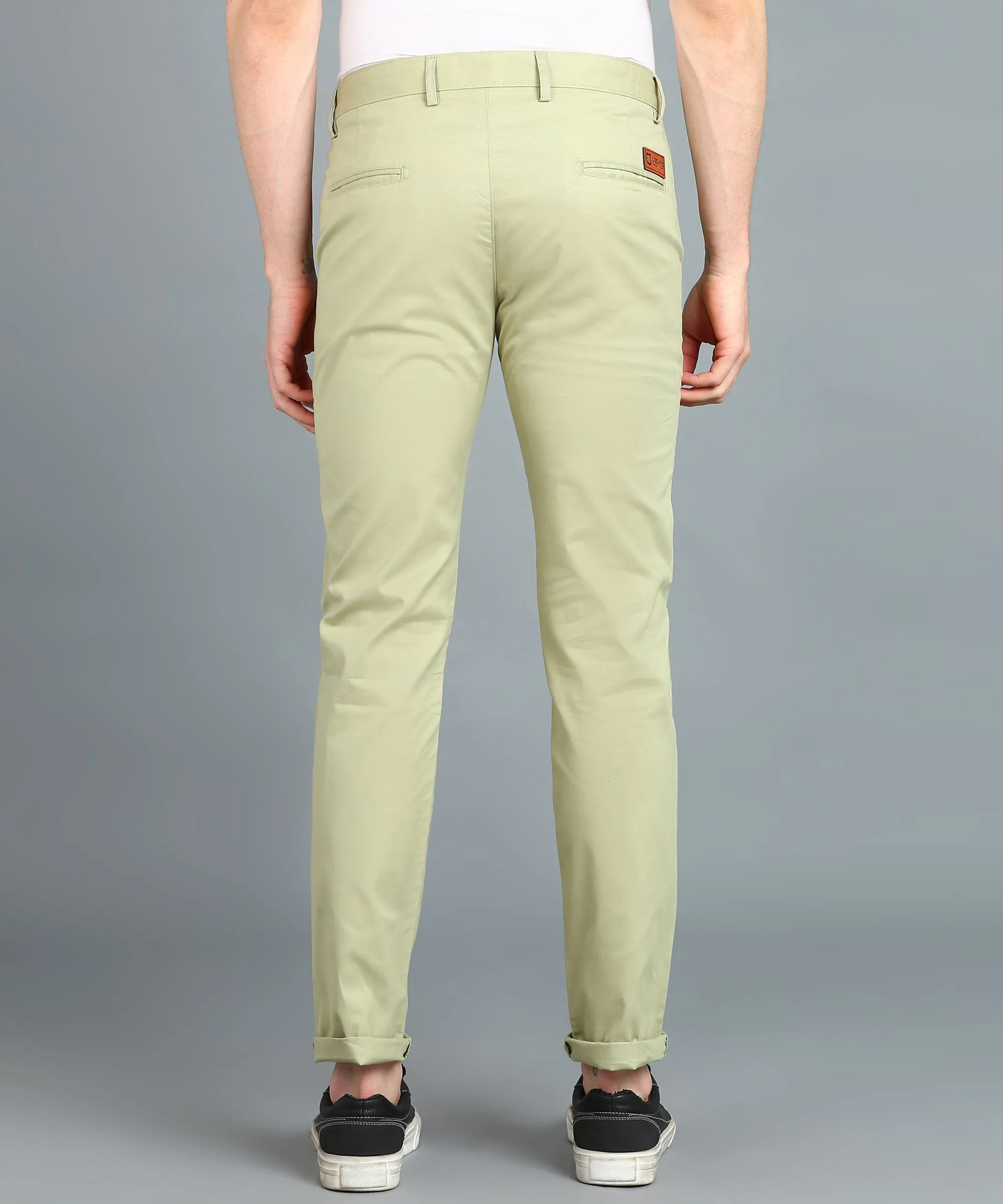 Men's Green Cotton Light Weight Non-Stretch Slim Fit Casual Trousers