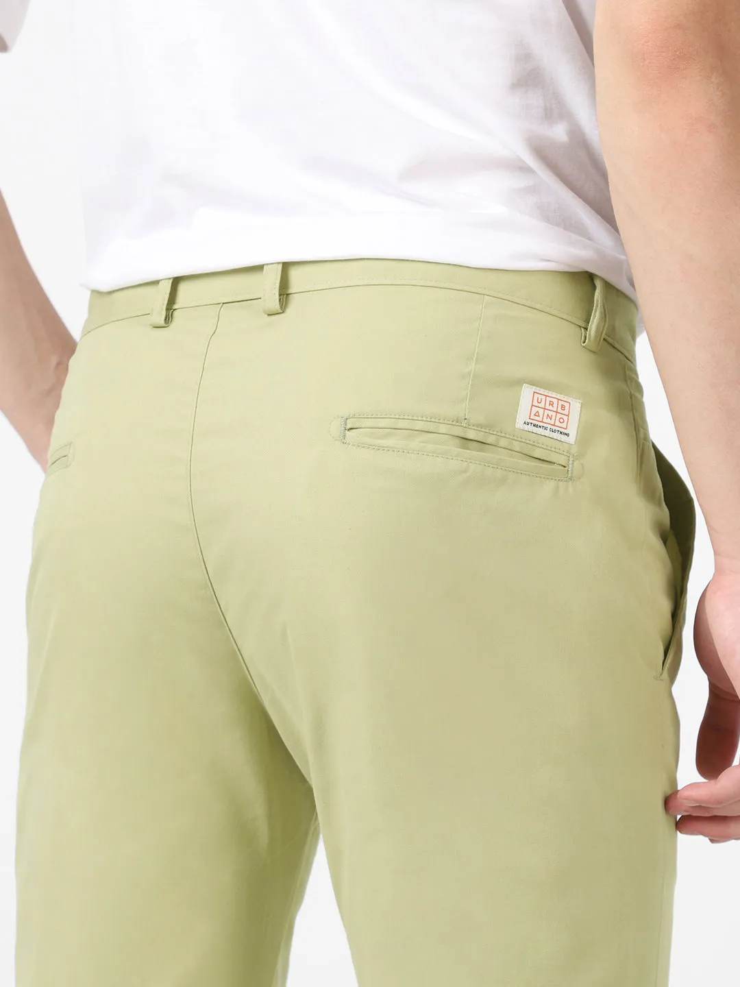 Men's Green Cotton Light Weight Non-Stretch Slim Fit Casual Trousers