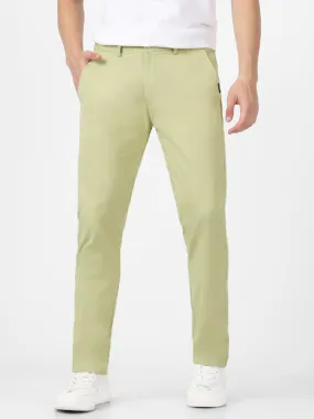 Men's Green Cotton Light Weight Non-Stretch Slim Fit Casual Trousers