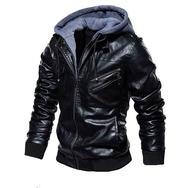 Men's Hooded Leather Jacket