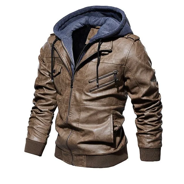 Men's Hooded Leather Jacket