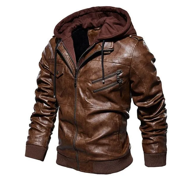 Men's Hooded Leather Jacket