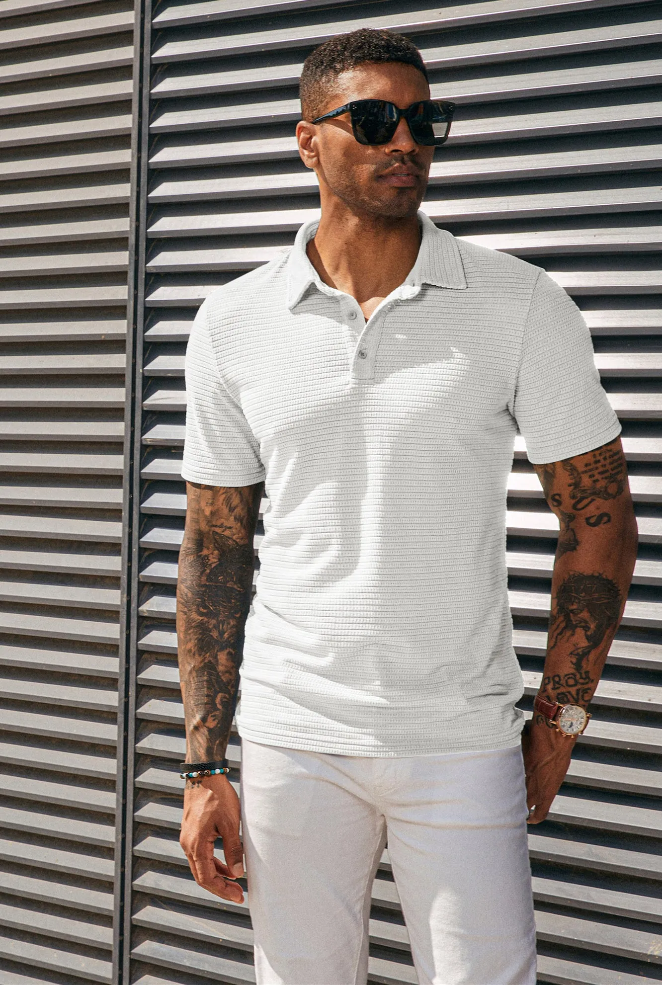 Men's Knit Polo Shirts Short Sleeve Casual Button Up Shirts Solid Collared Golf Shirts Tops