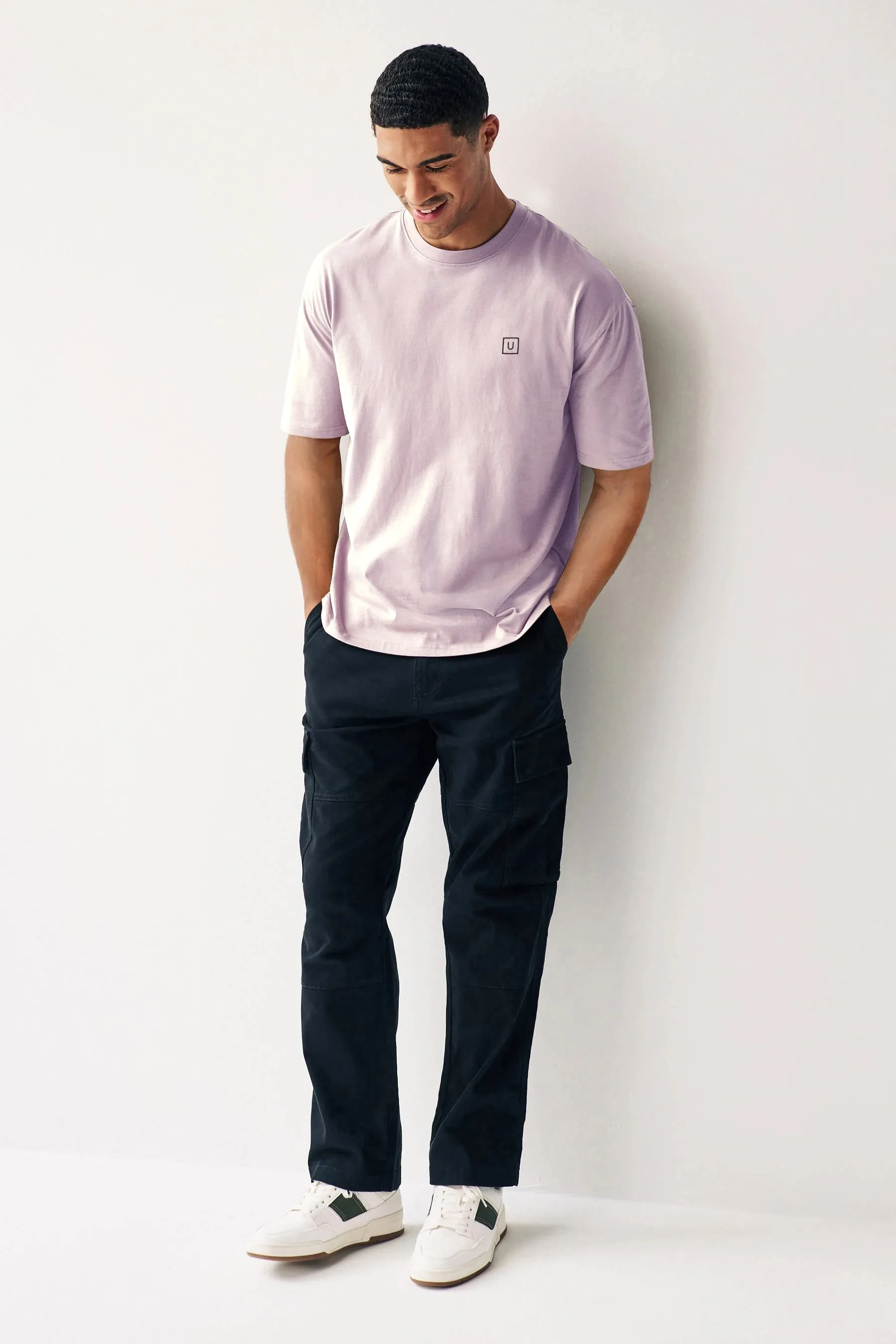 Men's Lilac Bloom Solid Round Neck Oversized Half Sleeve Cotton T-Shirt